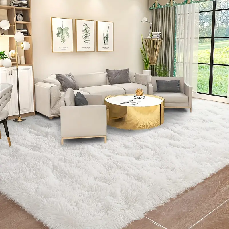 1pc White Plush Fabric Carpet, Soft Comfortable Warm Furry Decorative Carpet,