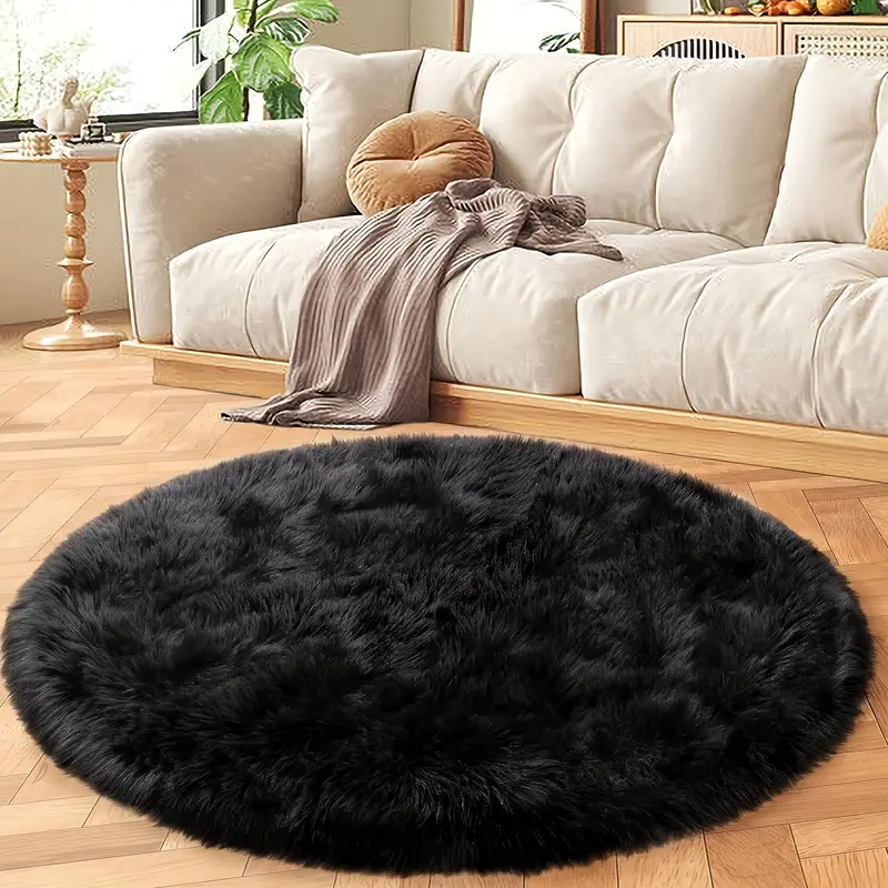 1pc Round fluffy Far rug Black