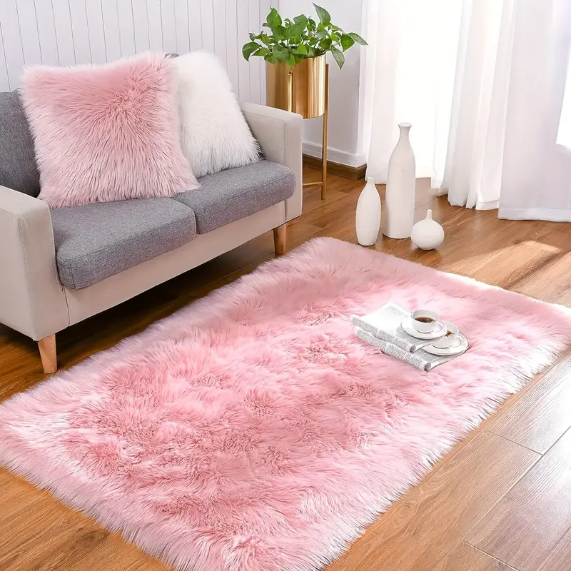 pink Color Ultra-Soft Faux Fur Area Rug