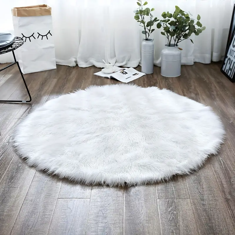 1pc Round fluffy Far rug White